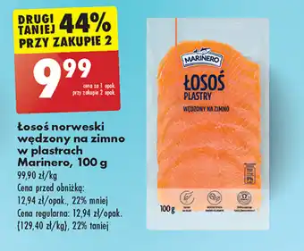 Biedronka Łosoś norweski wędzony na zimno w plastrach Marinero, 100 g oferta