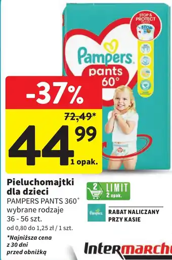 Intermarche Pieluchomajtki dla dzieci PAMPERS PANTS 360° 36-56szt. oferta