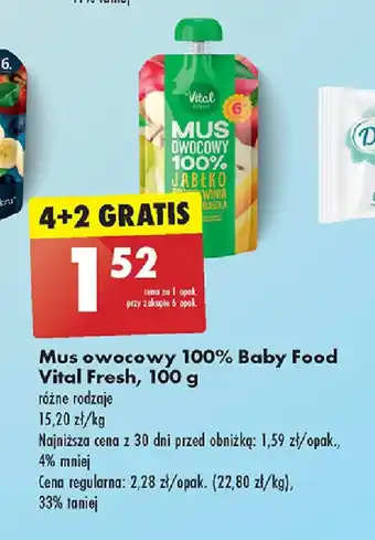 Biedronka Mus owocowy 100% Baby Food Vital Fresh, 100 g oferta