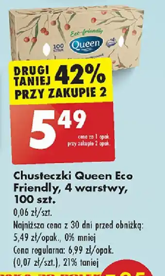 Biedronka Chusteczki Queen Eco Friendly, 4 warstwy, 100 szt. oferta