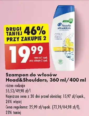 Biedronka Szampon do włosów Head & Shoulders, 360 ml/400 ml oferta