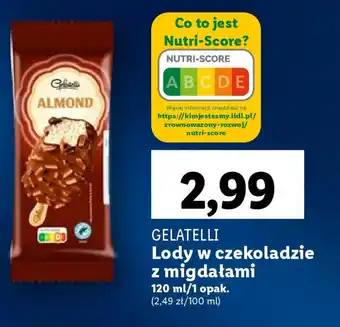 Lidl GELATELLI Lody w czekoladzie z migdałami 120 ml oferta