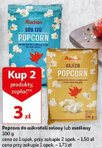 Auchan Popcorn do mikrofali solony lub maślany 100 g oferta