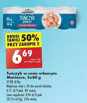 Biedronka Tuńczyk w sosie własnym Marinero, 3x80 g oferta