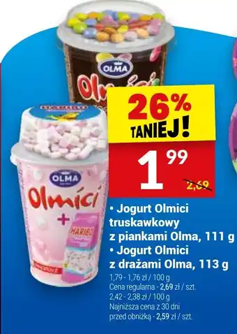 Twój Market Jogurt Olmici truskawkowy z piankami Olma, 111 g / Jogurt Olmici z drażami Olma, 113 g oferta