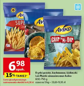 Auchan Frytki proste karbowane Łódeczki lub Placki ziemniaczane Aviko 600-750 g oferta