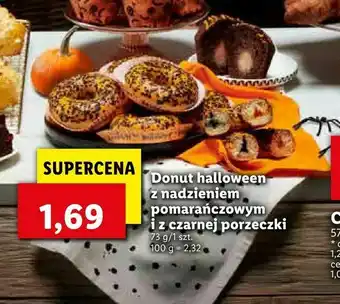 Lidl Donut halloween z nadzieniem pomarańczowym i z czarnej porzeczki oferta