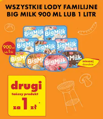 Biedronka WSZYSTKIE LODY FAMILIJNE BIG MILK 900 ML LUB 1 LITR oferta