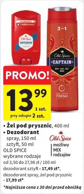 Intermarche OLD SPICE Żel pod prysznic, 400 ml / Dezodorant 50-150 ml oferta