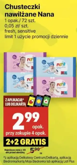 Delikatesy Centrum Chusteczki nawilżane Nana 72szt. oferta
