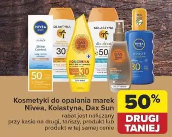 Carrefour Kosmetyki do opalania marek Nivea, Kolastyna, Dax Sun -50% oferta