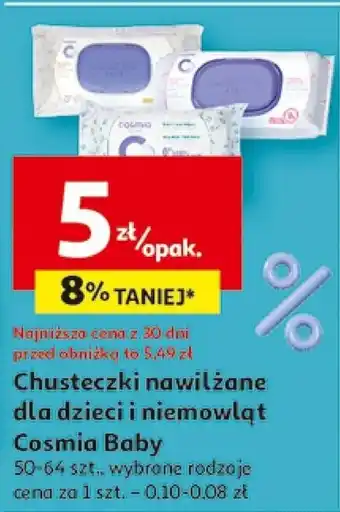 Auchan Chusteczki nawilżane dla dzieci i niemowląt Cosmia Baby 50-64 szt. oferta