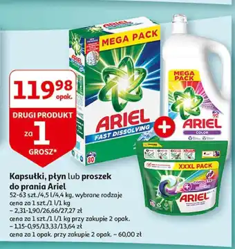 Auchan Kapsułki płyn lub proszek do prania Ariel 52-63szt./4,5l/4,4kg oferta