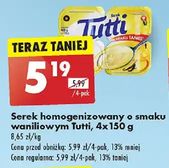 Biedronka Serek homogenizowany o smaku waniliowym Tutti, 4 x 150 g oferta