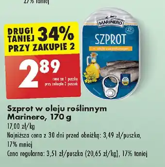 Biedronka Szprot w oleju roślinnym Marinero, 170 g oferta