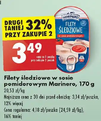 Biedronka Filety śledziowe w sosie pomidorowym Marinero, 170 g oferta