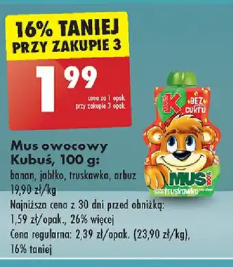 Biedronka Mus owocowy Kubuś 100 g oferta