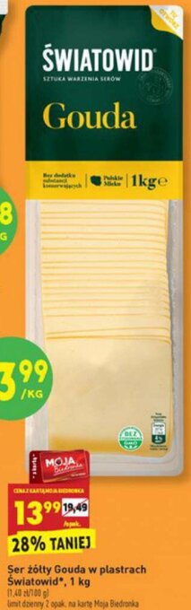 Biedronka Ser żółty Gouda w plastrach Światowid 1kg oferta