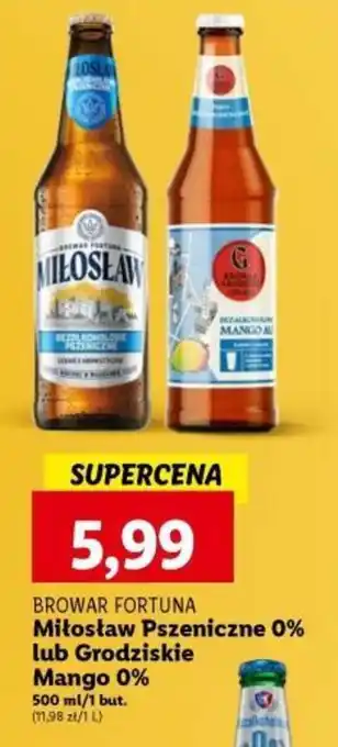 Lidl BROWAR FORTUNA Miłosław Pszeniczne 0% lub Grodziskie Mango 0% 500 ml oferta