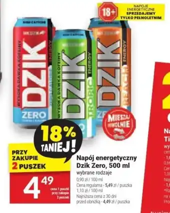 Twój Market Napój energetyczny Dzik Zero, 500 ml oferta