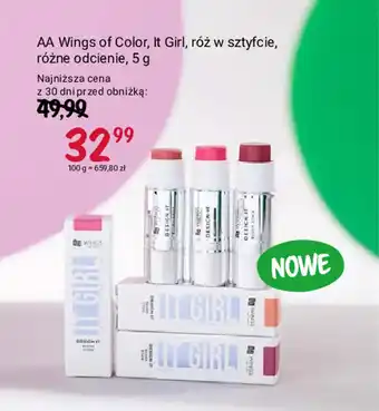 Rossmann AA Wings of Color, It Girl, róż w sztyfcie, 5 g oferta