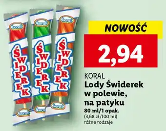 Lidl KORAL Lody Świderek w polewie na patyku 80ml oferta