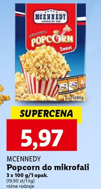 Lidl MCENNEDY Popcorn do mikrofali 3 x 100 g oferta