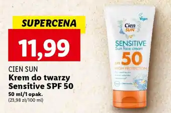 Lidl CIEN SUN Krem do twarzy Sensitive SPF 50 50ml oferta