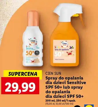 Lidl CIEN SUN Spray do opalania dla dzieci Sensitive SPF 50+ lub spray do opalania dla dzieci SPF 50+ 200-250 ml oferta