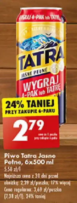 Biedronka Piwo Tatra Jasne Pełne, 6x500 ml oferta