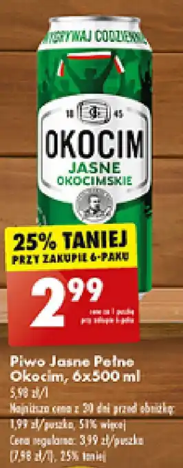 Biedronka Piwo Jasne Pełne Okocim, 6x500 ml oferta