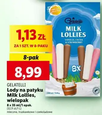 Lidl GELATELLI Lody na patyku Milk Lollies, wielopak 8x35g oferta