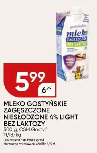 Chata Polska MLEKO GOSTYŃSKIE ZAGĘSZCZONE NIESŁODZONE 4% LIGHT BEZ LAKTOZY 500 g oferta