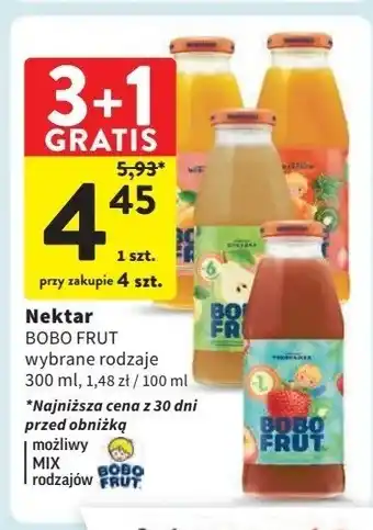 Intermarche Nektar jabłko winogrona i brzoskwinia Bobo frut oferta
