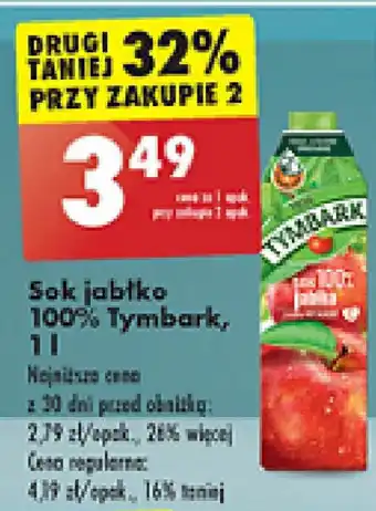 Biedronka Sok jabłko 100% Tymbark 1l oferta
