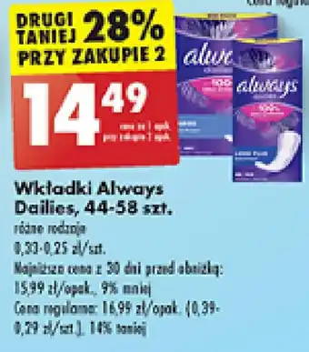 Biedronka Wkładki Always Dailies 44-58 szt. oferta