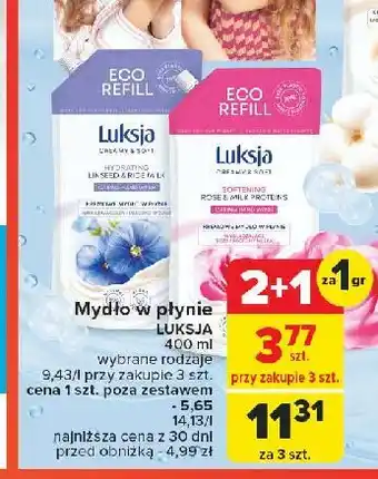 Carrefour Mydło w płynie linen & rice milk zapas Luksja Creamy Soft oferta