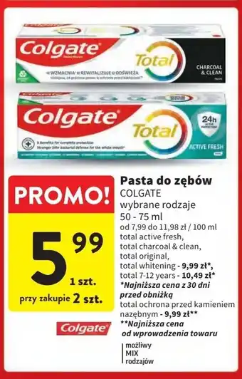 Intermarche Pasta do zębów charcoal & clean Colgate Total oferta