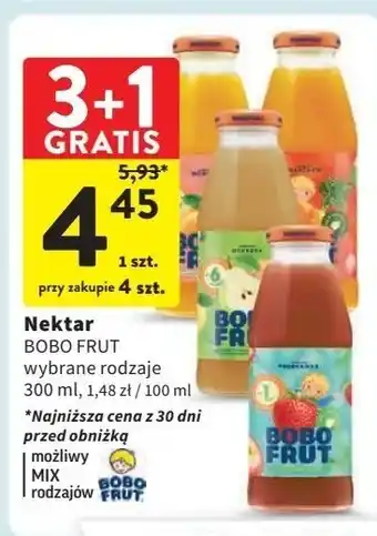Intermarche Nektar jabłko winogrona i brzoskwinia Bobo Frut oferta
