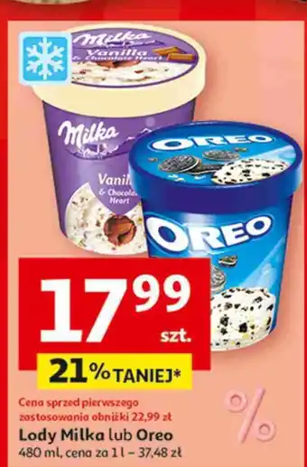Auchan Lody waniliowe w czekoladzie hearts Milka Ice Cream oferta