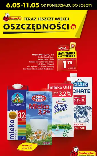 Biedronka Mleko 3.2 % Łowicz 1906 Łowickie oferta