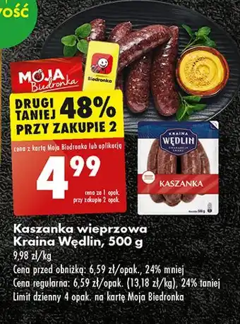 Biedronka Kaszanka wieprzowa Kraina Wędlin oferta