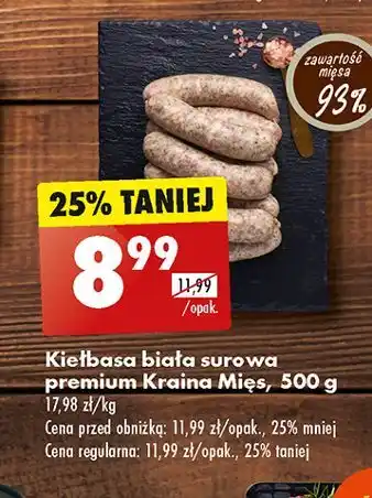 Biedronka Kiełbasa biała surowa premium Kraina Mięs oferta