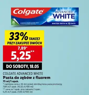 Lidl Pasta do zębow Colgate Advanced White oferta