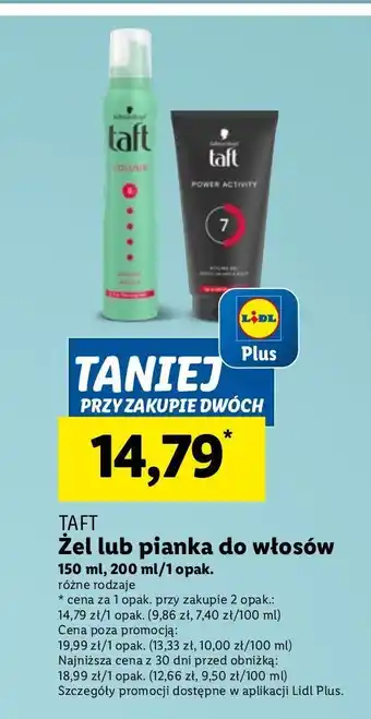 Lidl Żel do włosów mega strong Taft Power oferta