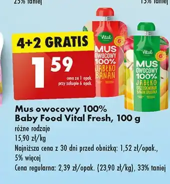 Biedronka Mus jabłko-brzoskiwnia-banan-gruszka Vital Fresh oferta