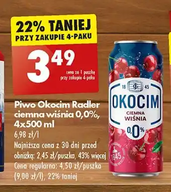 Biedronka Piwo Okocim Radler Ciemny Wiśnia 0% oferta