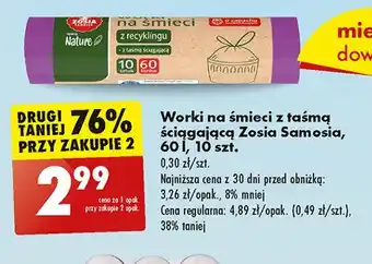 Biedronka Worki na śmieci 60 l z taśmą ściągającą mocne Zosia Samosia oferta