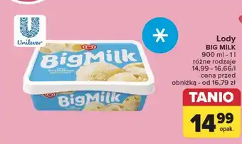 Carrefour Lody super śmietanka intense Algida Big Milk oferta