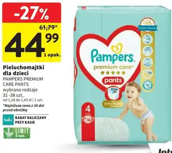 Intermarche Pieluszki dla dzieci maxi 4 Pampers Premium Care oferta